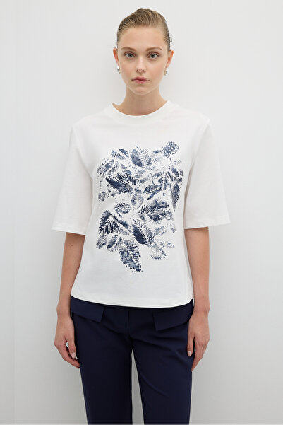 Roman Baskılı Kısa Kol T-shirt Ekru K2623840_049