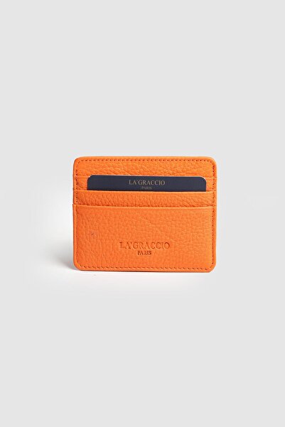 La La'Graccio Paris La'Graccio Paris Men's Night Genuine Leather Convenient Card Holder Matte Orange