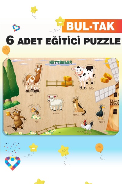 esatoys Wooden Turkish 6-Piece Set Educational-Learning Puzzle