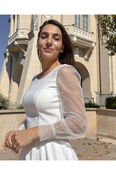 LARIETTE White midi dress for parties, civil weddings