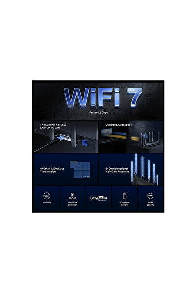Mercusys MR37BE | BE6500 Mbps | Dual-Band | Fiber Destekli | 2× 2.5G Port | Wi-Fi 7 Router