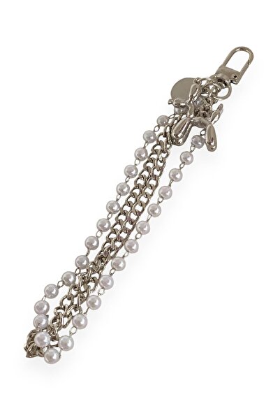 TAKIŞTIR Silver Color Dog Figured Pearl Detailed Bag Charm/ Keychain