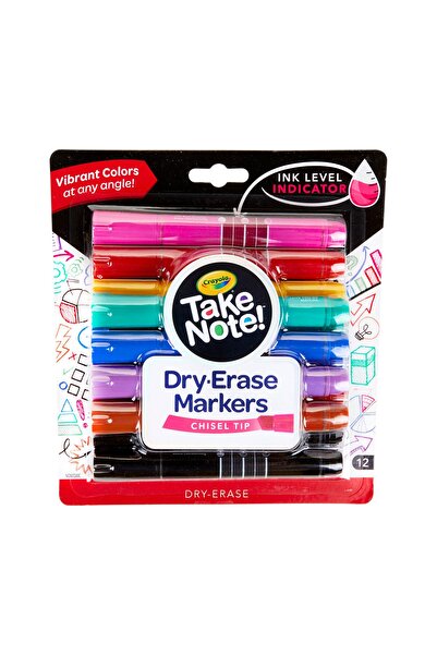 Crayola انتبه! أقلام تحديد قابلة للمسح الجاف برأس إزميل، ١٢ لونًا