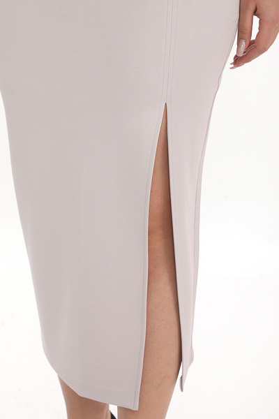 EXİTLİNE Women's Deep Slit Flexible Long Pencil Skirt Transitional Stone Color Elastic Waist