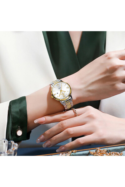 POEDAGAR Ceas de dama CS1683, otel inoxidabil, argintiu-auriu, cadran alb