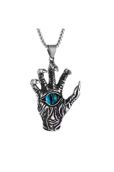 OEM Colier cu pandantiv gotic cu ochi de mână, unisex, 22 de inci, oțel inoxidabil argintiu