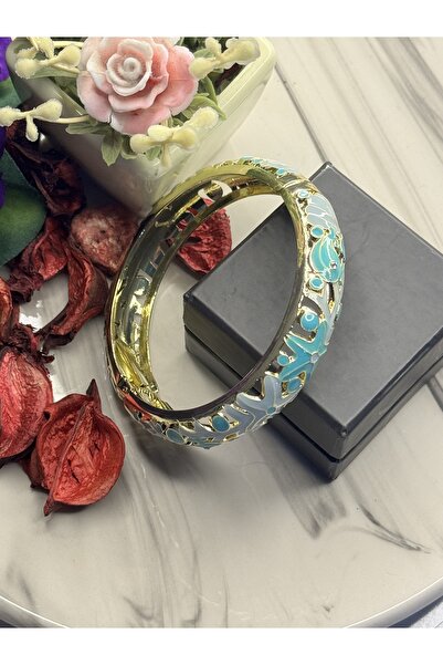 VLDORO Vibrant Turquoise and White Enamel Gold-Tone Cuff Bracelet