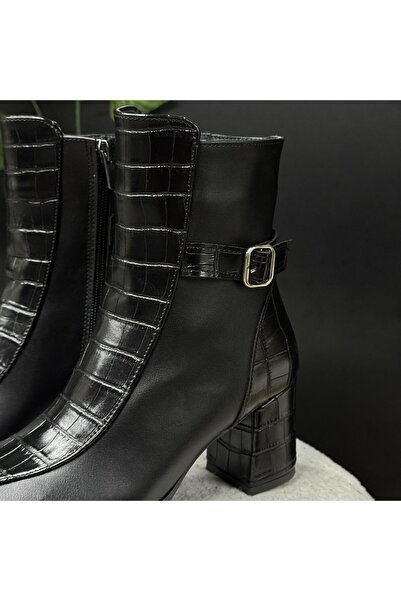 MEY TİMSAH DERİ DESENLİ SİYAH BOT M4516