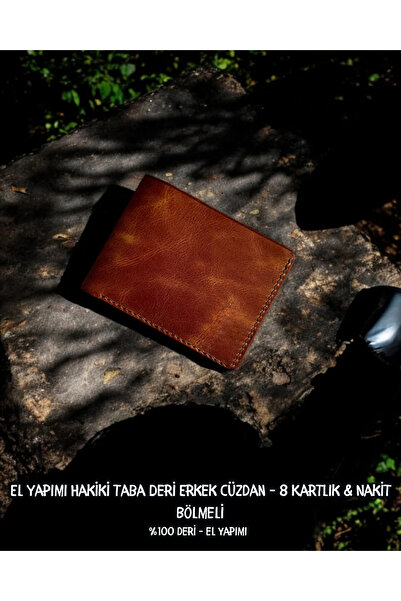 Nicevia محفظة رجالية مصنوعة يدويًا من الجلد الطبيعي باللون البني - تحتوي على 8 فتحات للبطاقات وقسم للنقود