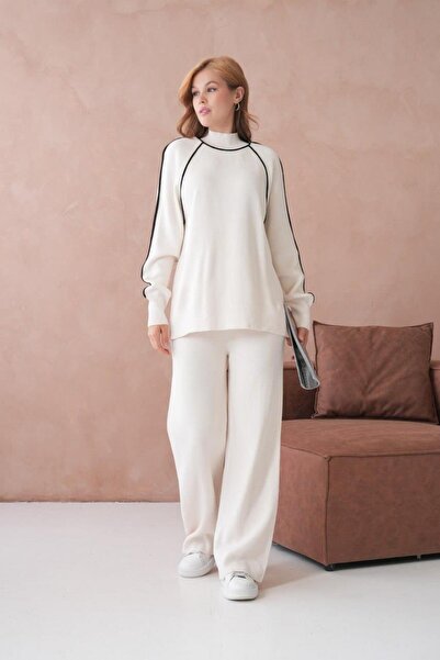 Işşıl 12288-Turtleneck Oversized Knitwear Trouser Suit