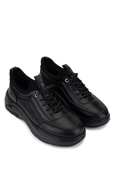 Tamer Tanca Men's Genuine Leather Black Sneakers & Sports Shoes