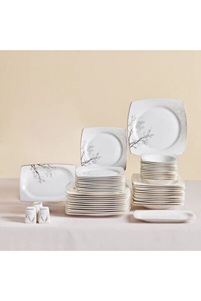 Karaca Square Bone China Autumn 53-teiliges Tafelservice für 12 Personen, Wei...