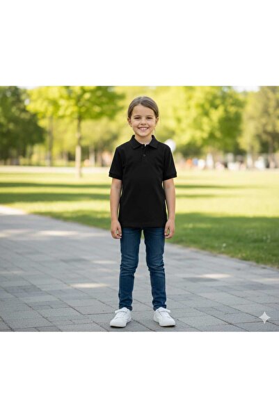 ZACHARIUZ Унисекс детска поло блуза с висока яка School Basic Black T-shirt