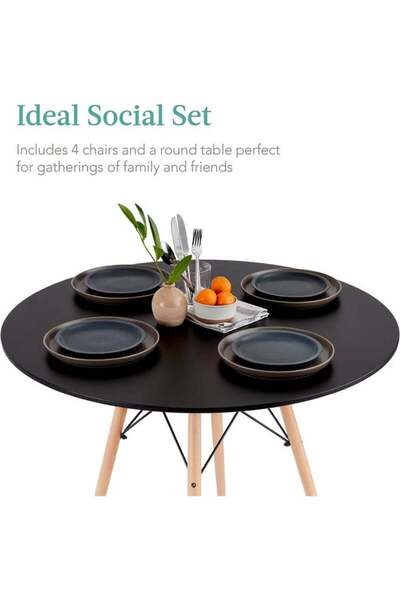 Taimi Black Round Dining Table 80x80x72cm With solid Wooden Legs Suitable For Dining and Living Room