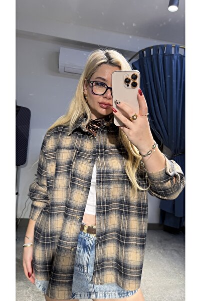 GLAM Qzu kalın yünlü dik yaka oduncu gömleği