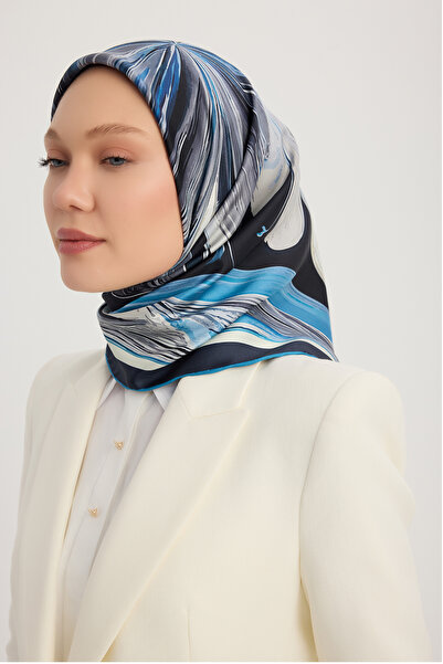 ipekistanbul Eșarfă din twill de mătase 100% - Crin de aur - Indigo