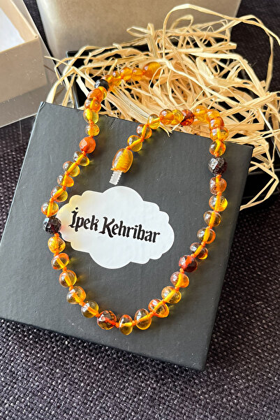 İpek Kehribar Lithuania Certified Drop Amber Baby & Kids Necklace – Caramel & Cherry Color, Round Silk-343
