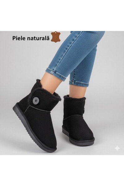 CGM Cizme piele naturala si interior imblanit, nasture lateral