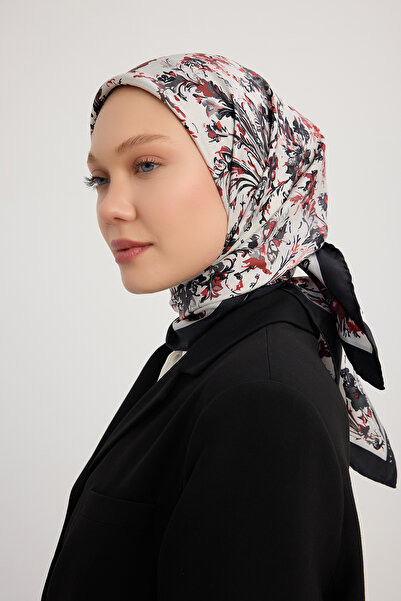 ipekistanbul Eșarfă din twill de mătase 100% - Echoes Garden - Negru