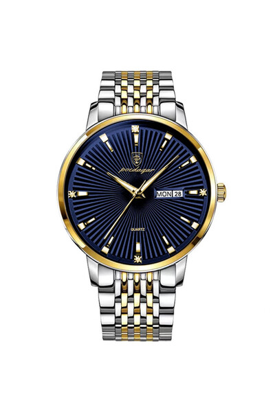POEDAGAR Ceas barbatesc , otel inoxidabil, argintiu-auriu, cadran albastru
