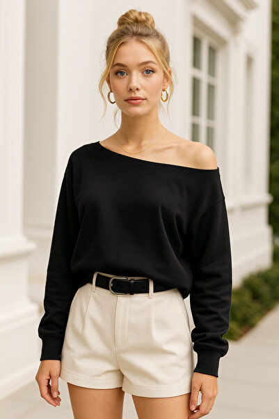 Rich Women's Black Off-Shoulder Modal Blouse