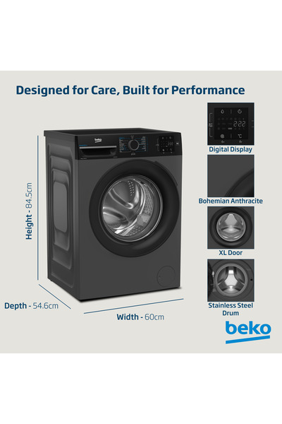 Beko 8 kg Front Load Washing Machine, 1400 RPM, 15 Programmes, Low Noise,Steam wash,WTV814UNXA(Grey)