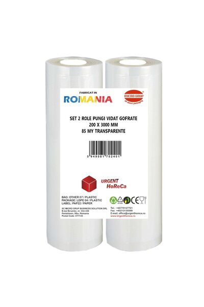 Urgent Horeca Set 2 role pungi vidat gofrate, dimensiuni 200x3000 mm, grosime 85 microni, preparare Sous Vide