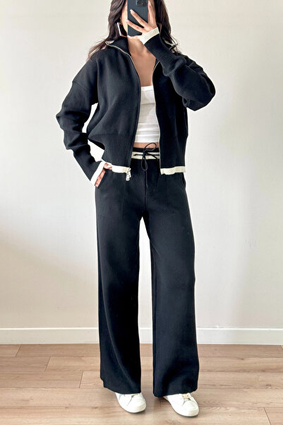 Eka Set de tricotaje negre pentru femei cu fermoar 0999-9508