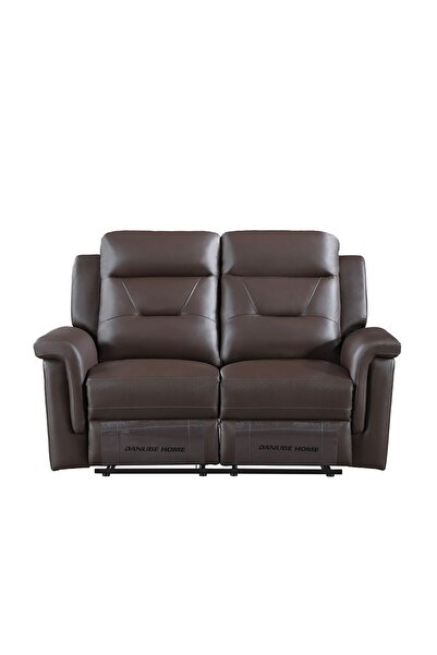 Danube Home 2-Seater Half Leather Recliner Sofa - Brown Faux Leather & Wood, 154x90x98cm, Stylish Comfort