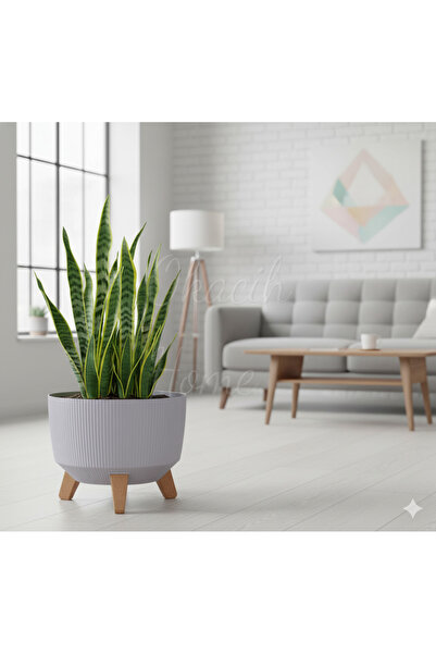 okacih Modern Stick Line Bambu Ayaklı Saksı Akıllı Altlıklı 29x22 Cm 9 Litre