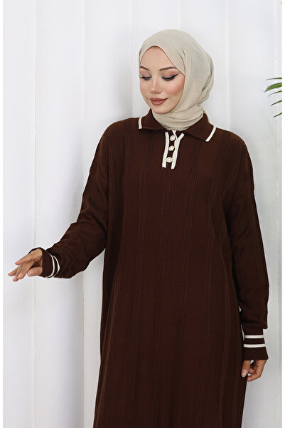 sefamerve Strickwaren-Kleid mit Polokragen und Knöpfen 1135-06 Braun