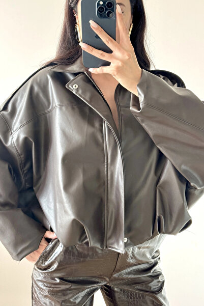 Eka Γυναικείο Καφέ Λεπτό Δερμάτινο Μπουφάν 0999-8501