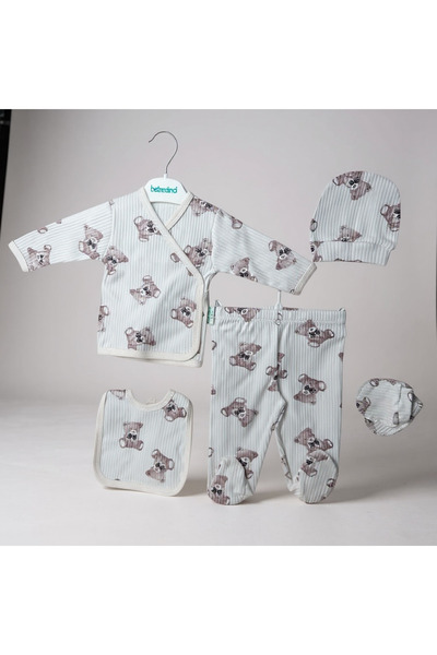 bebedino طقم خروج الطفل من المستشفى 5 قطع - 100% قطن، للجنسين، حديثي الولادة