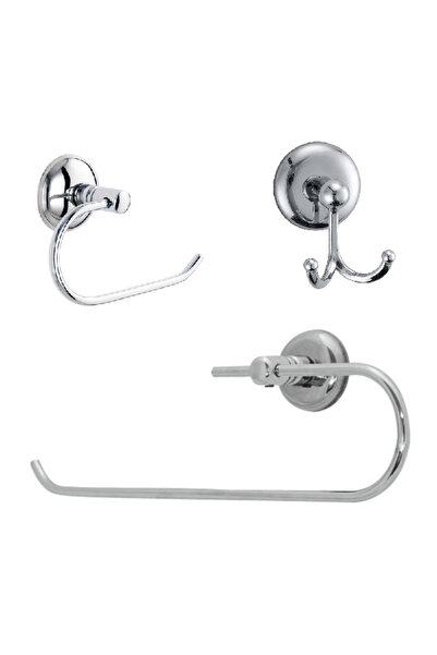 MK YAPI MK Yapışkanlı Krom Üçlü Banyo Aksesuar Seti (Havlu Kağıtlık - Banyo A...