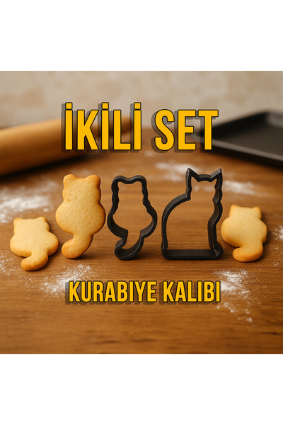 Yuflin Design مجموعة قوالب الكوكيز على شكل قطة - مجموعة من قطعتين لتشكيل الكو...