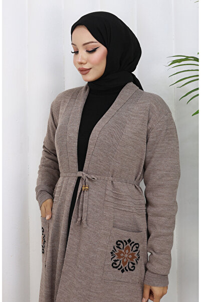 sefamerve Πλεκτό Κέντημα Μακριά Ζακέτα 0022-01 Βιζόν