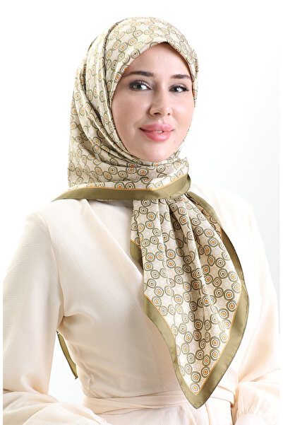 sefamerve Karaca geometric patterned rayon scarf 82020-10 green cream