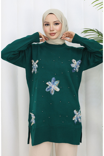 sefamerve Triko Garnili Tunik 3010-03 Petrol