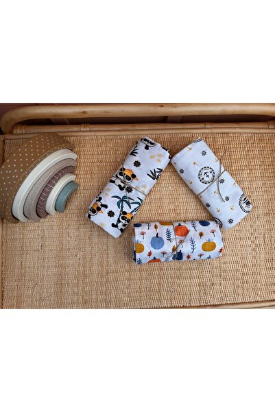 Yunikobaby غطاء موسلين مكون من 3 قطع - تروبيكال باندا - اليقطين الأزرق - السف...