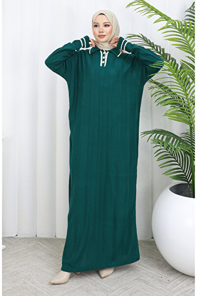 sefamerve Strickwaren-Polokragen-Knopfkleid 1135-04 Petrol