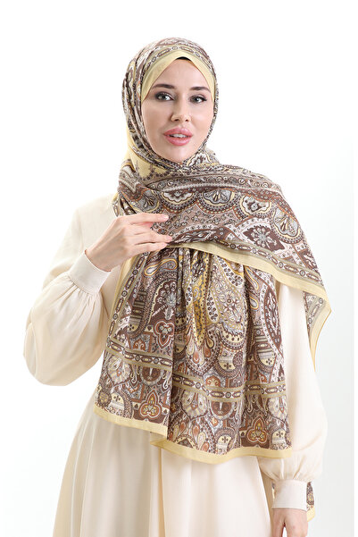 sefamerve Karaca Cotton Şal 82007-07 Sarı Kahverengi