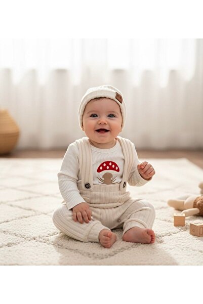 P&H BABYWEAR طقم أطفال للجنسين مكون من سالوبيت مطرز بالفطر، وبدلة بادي بأزرار...