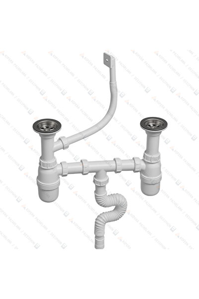 DESIPHON Taslı Çift Gözlü Taşmalı Körüklü Sifon | Yandan Taşmalı, Koku Önleyi...