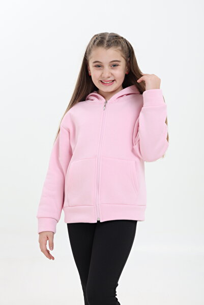 Tight Lady %100 Organik Pamuk Kız Çocuk, 3 iplik içi Polarlı,Kapüşonlu,Fermuarlı,Kanguru Cepli Sweatshirt Hırka