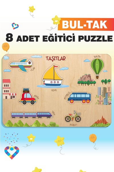 esatoys Wooden Turkish 8-Piece Mega Set Educational-Learning Puzzle