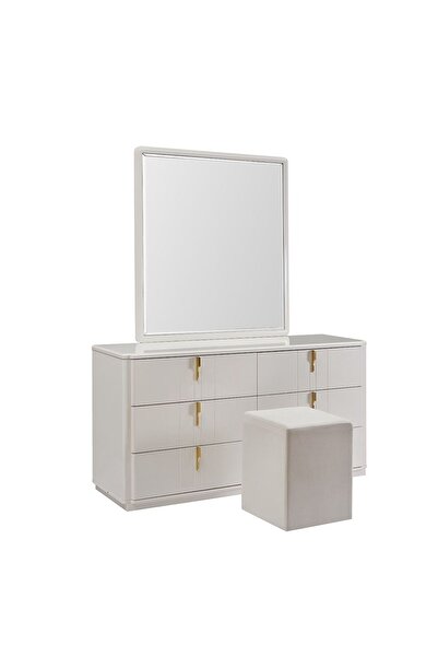 Danube Home Lintell Cream Dresser with Mirror & Stool - Stylish Bedroom Storage, Engineered Wood, 150x45x189cm