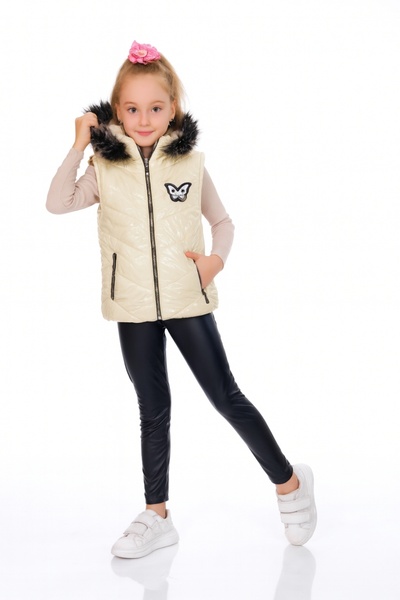 Kamex Girls' Embroidered Winter Glossy Puffer Vest