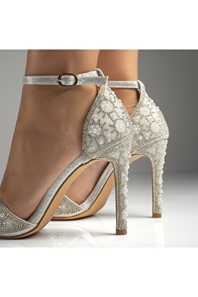 BMoD Women's silver satin sandals with stiletto heel MOD13800