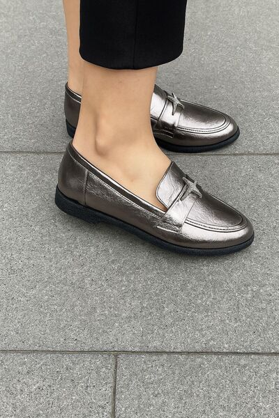 KS KADİR SARAÇ Star Detail Crinkled Leather Casual Loafer Women's Shoes