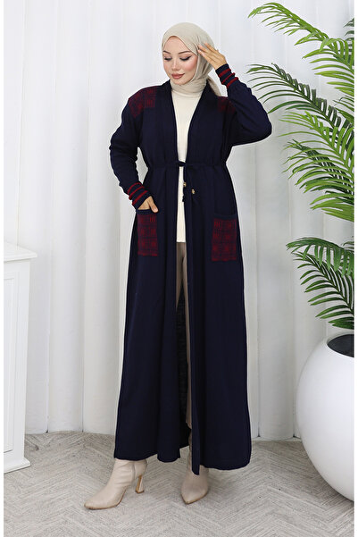 sefamerve Knitwear Embroidered Long Cardigan 0027-01 Navy Blue